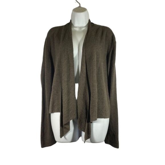 Eileen‎ Fisher Size Large Wool Cardigan Open Front Draped Brown Long Sleeve - Picture 3 of 7